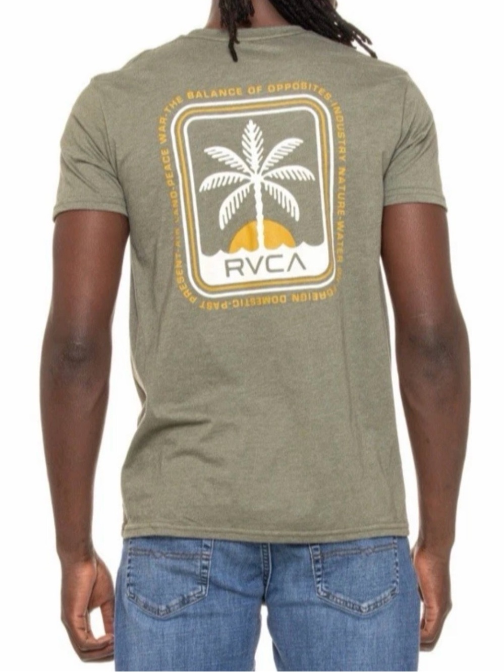 RVCA Men’s Shaylen Olive Short-Sleeve Graphic Tee with Palm Size L